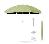 Generico Ombrellone da Spiaggia Portatile 1.8/2.2/2.4/2.60m Impermeabile con Protezione UV Ombrellone da Giardino Terrazza Tavolo Piscina con Ancora Gancio Porta Bicchieri(Green,220cm/7.2ft)