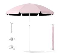 Generico Ombrellone da Spiaggia Portatile 1.8/2.2/2.4/2.60m Impermeabile con Protezione UV Ombrellone da Giardino Terrazza Tavolo Piscina con Ancora Gancio Porta Bicchieri(Light Red,240cm/7.8ft)