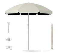 Generico Ombrellone da Spiaggia Portatile 1.8/2.2/2.4/2.60m Impermeabile con Protezione UV Ombrellone da Giardino Terrazza Tavolo Piscina con Ancora Gancio Porta Bicchieri(Beige,180cm/5.9ft)