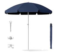Generico Ombrellone da Spiaggia Portatile 1.8/2.2/2.4/2.60m Impermeabile con Protezione UV Ombrellone da Giardino Terrazza Tavolo Piscina con Ancora Gancio Porta Bicchieri(Blue,240cm/7.8ft)