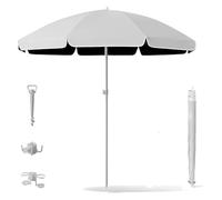 Generico Ombrellone da Spiaggia Portatile 1.8/2.2/2.4/2.60m Impermeabile con Protezione UV Ombrellone da Giardino Terrazza Tavolo Piscina con Ancora Gancio Porta Bicchieri(Bianco,260cm/8.5ft)