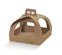Generico Onda Avana 25x25x18 cm Scatola Porta Panettone con finestre e Maniglia | PORTAPANETTONE da 1KG