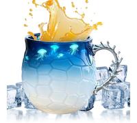 Generico Onda in Marino,414 ml Bicchiere Soffiato A Mano | per Latte con Manico - per Succo Latte Studio Insegnanti Studenti Ufficio Ristorante Cucina Hotel Compleanno