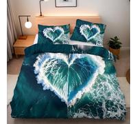 Generico Onde Mare Copripiumino 3 pezzi Matrimoniale Amore Natura 3D Chiusura a Cerniera 1 copripiuminio 240x260cm+2 Feder 50x75cm Microfibra Morbida Traspirante Ipoallergenica