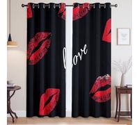 Generico Opache con occhielli Tenda Oscurante da Interno Termiche Isolanti Romanticismo Amore Motivi A Forma Di Labbra Tende per Casa Interni Finestra, Nero, 140L x 260A cm, 2 Pezzi