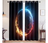 Generico Opache Insonorizzato Tenda Oscurante da Interno Termiche Isolanti Pianeta Fantasy Futuro Tende per Stanza e Camera da Letto, Nero, 140L x 160A cm, 2 Pezzi