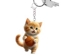 Generico Orange Cat Ornament - 5x3.7cm 2D Flat Cat Keyring Keepsake | Acrylic Car Interior Pendants, Cute Cats Playing Basketball Craft Decoration For Cats Lovers, Pet Keychain, Phone Chain