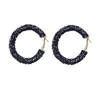 Generico Orecchini a cerchio con paillettes glitter lucidi della boemia Orecchini a cerchio con strass placcati in oro avvolti Orecchini pendenti con strass per le donne Gioielli (Black #2, One Size)
