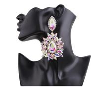 Generico Orecchini a Clip con Cristallo Viola da Donna con Goccia d'Acqua Rosa(Clip,Custom)