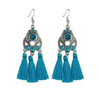 Generico Orecchini con Nappa di Cristallo Nero Bianco Blu Rosso Rosa Tessuto di Seta(Darkturquoise)