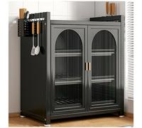 Generico Organizer da cucina autoportante con gocciolatoio e scolapiatti, ante in vetro, ripiani e porta utensili in metallo