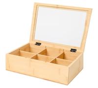 Generico Organizer in Bambu' MULTIUSO, Organizzatore a 6 Scomparti Coperchio Trasparente, con Finitura in Legno Bamboo Naturale, Utile Cucina Tea Bag, Box Storage REGALO Porta GIOIE