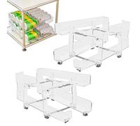 Generico Organizzatore Di Lattine,2 In 1 Organizzatore Per Bevande E Dispensa - Scaffali Bevande Regolabili con Cestello a 2 Livelli, Rotelle e Impilabile per Cucina Frigorifero Garage e