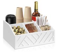 Generico Organizzatore di presepe per caffè - Caddy di stoccaggio in legno diviso per elementi essenziali, utensili e bastoncini cucina, dormitorio, ufficio, ufficio, noleggio, noleggio.