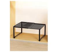 Generico Organizzatore per ripiani espandibile nero, divisore telescopico per armadi, scaffale impilabile resistente per ripiani e armadi da cucina(S-35x22 cm)