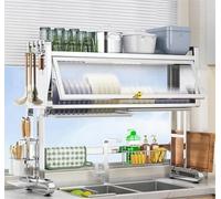 Generico Organizzatore Salva-Piatti da Cucina con scolapiatti e portautensili. Scolapiatti a 2 Livelli da posizionare sopra Il lavello con Vassoio di Raccolta in Acciaio Inox 304, Grande capacità, ga