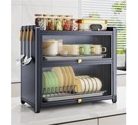 Generico Organizzatore Salva-Piatti da Cucina con scolapiatti e portautensili. Scolapiatti a 3 Livelli, credenza con Ante a ribalta Trasparenti, mobiletto da Cucina per riporre Bottiglie di Condiment