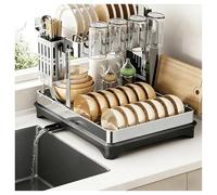 Generico Organizzatore Salva-Piatti da Cucina con scolapiatti e portautensili. Scolapiatti, scolapiatti, scolapiatti Multifunzione a 2 Livelli in Acciaio Inox 304 Seel, Grande capacità, con drenaggio