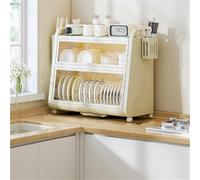 Generico Organizzatore Salva-Utensili e scolapiatti da Piano Cucina. Scolapiatti da appoggio con Anta in Acrilico e Struttura in Metallo, Resistente (Bianco, 20,5x12,6x22,4 Pollici).