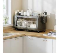 Generico Organizzatore Salva-Utensili e scolapiatti da Piano Cucina. Scolapiatti da appoggio con Anta in Acrilico e Struttura in Metallo, Resistente (Nero, 20,5x11x15 Pollici).