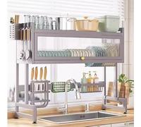 Generico Organizzatore salvaspazio per Piano Cucina con scolapiatti e portautensili. Scolapiatti a 2 Livelli salvaspazio da posizionare sopra Il lavello con sportello Ribaltabile. Organizzatore da pi