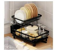 Generico Organizzatore salvaspazio per Utensili e scolapiatti da Cucina. Scolapiatti a 2 Livelli, Grande, salvaspazio, in Acciaio Inossidabile, con Porta Tazze e portautensili, Vassoio di Raccolta, d