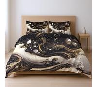 Generico Oro Astratto Fluente Misterioso Punti Luce Biancheria Da Letto Maneggevole Parure CopriPiumino Con Cerniera Adatto Ai Giovani 260 x 240cm Set Da Tre Pezzi