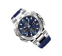 Genérico Orologio analogico digitale - Orologio impermeabile con doppio display | business | per sport, casual, formale, ufficio, scorrimento giornaliero e viaggio, Blu argentato, Vedi la descrizione