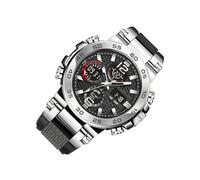 Genérico Orologio analogico e digitale, orologio con doppio display luminoso, bracciale da uomo, per uso quotidiano, formale, informale, ufficio, viaggi e spostamenti, Nero argentato, Consulte la