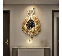Generico Orologio da parete decorativo a forma di pavone 3D con luce a LED,design creativo di lusso,scultura murale illuminata silenziosa e senza ticchettio for soggiorno(Gold B,40 * 84cm)