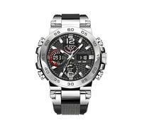 Genérico Orologio digitale e analogico da polso con doppio display, argento, nero, Consulte la descripción, Bracciale