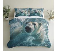 Generico Orso Polare Copripiumino Matrimoniale Nuoto Nell'Oceano Parure Copripiumone con 1 x Copripiumone 260x240 cm e 2 x Federe 50x80cm GS*14