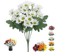 Generico Ortasthard Artificial Mums, Realistic Artificial Plastic Decorative Flower Bouquet, Rainproof UV Resistant and No Odor, Fall Decor, for Porches and Home Decoration (White,5 Pcs)