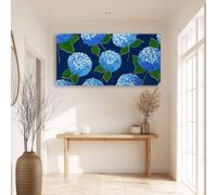 Generico Ortensia Botanica Blu Navy Stampe su Tela con Cornice Retrò e Accessori di Fissaggio per Soggiorno Camera da Letto Cucina, Da Assemblare Decorazione Murale Moderna 100 x 75 cm