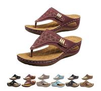 Generico Orthopedic Sandal for Women, 2026, Arch Support Wedge Platform Sandals Dressy Non-Slip Flip Flops Beach Vacation Walking Summer Comfortable Sandals (Wine Red,37)