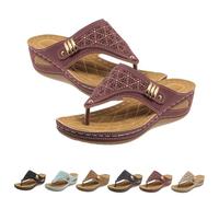 Generico Orthopedic Sandal for Women, Comfortable Sandals Arch Support Wedge Sandals 2025 Non Slip Flip Flops Sandal (Wine, 37)