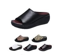 Generico Orthopedic Sandals for Women 2025 New Summer Comfortable Orthotic Leather Wedges Comfortable Arch Support Slides (Black,35)