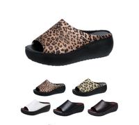 Generico Orthopedic Sandals for Women 2025 New Summer Comfortable Orthotic Leather Wedges Comfortable Arch Support Slides (Brown leopard print,39)