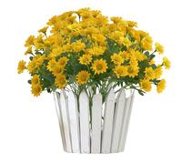 Generico Outdoor Sunset Mums Foliage, Artificial Outdoor Sunset Mums Flowers - UV resistant, Waterproof, Windproof (Yellow,5Pack)