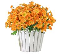 Generico Outdoor Sunset Mums Foliage, Artificial Outdoor Sunset Mums Flowers - UV resistant, Waterproof, Windproof (Orange,10Pack)