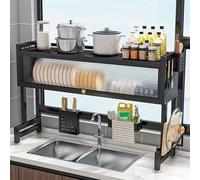 Generico Over Sink Dish Drainer Rack with Cover, Large Space-Saving Kitchen Drying Rack for Family Use, 75Cm Dish Drying Organizer, Essential Kitchen Storage Solution,5137 Black 105Cm
