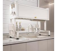 Generico Over-The-Sink Dish Drainer Sliding-Pull Kitchen Dish Drainer Made of 304 Stainless Steel Countertop Storage,White-85Cm/33In