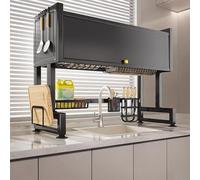 Generico Over-The-Sink Dish Drainer Sliding-Pull Kitchen Dish Drainer Made of 304 Stainless Steel Countertop Storage,Black-105Cm/41In