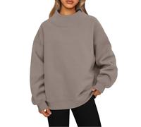 Generico Oversized Mock Neck Sweatshirt for Women, Mock Neck Long Sleeve Tops Women, Turtleneck Long Sleeve Pullover Hoodies (Khaki,S)