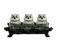 Generico Owl Glass Jars - 3 Piece Gothic Salt Container Set, Decorative Sugar Storage Intricate Head | Apothecary Bottle Kitchen Shelf for Pagans, Wiccans Collectors Apartment