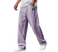 Generico Pacificozy Mens Pants - Men's Casual Hemp Fabric Embroidered Logo Drawstring Loose Elastic Waist Pocket Trousers (Purple,XXL)