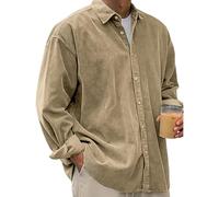 Generico Pacificozy Men's Stylish Corduroy Urban Casual Daily Long-Sleeved,Plain Soft Lapel Casual Tops, Classic (Khaki,XL)