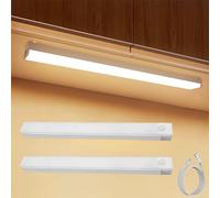 Generico Pack of 2 Punch-free Smart Sensor Magnetic Rechargeable Led Lights, Motion Sensor Light Indoor, Rechargeable with Magnetic Holder, for Kitchen, Stairs, Wardrobe (Warm light,100MM/3.9IN)