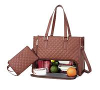 Generico Packuum 3 in 1 Tote Bag, 2 in 1 Tote Bag Lunch Bag Combo, Work Totes Bags with Lunch Compartment, for Office, Travel (Brown)