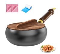 Generico Padella in Ferro Cinese, Antiaderente Non Rivestita Forgiato a Mano, Pentola in Ferro Con Coperchio in Vetro/Legno Per Friggere Ad Alta Temperatura Stufare Bollire (Coperchio in legno, 26cm)